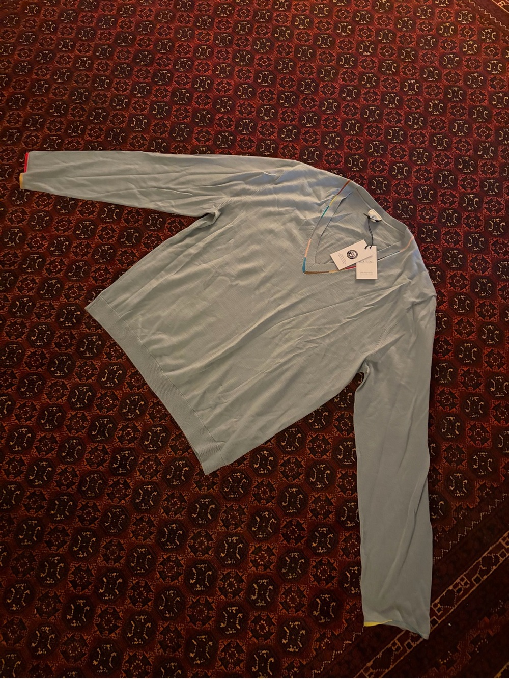 Paul Smith Pale Blue VโNeck Sweater with Contrast Trim